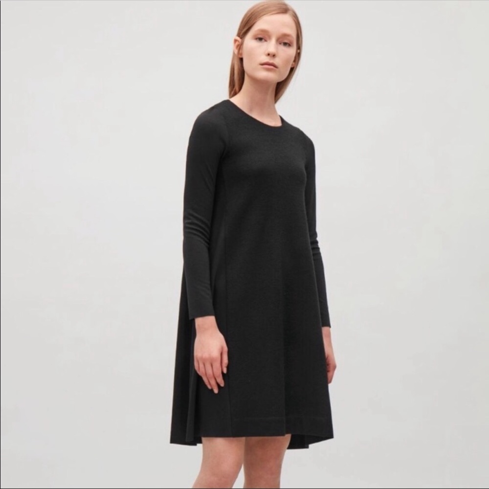 COS Moss Green Wool and Jersey Contrast Trapeze Tunic Dress - Size Medium